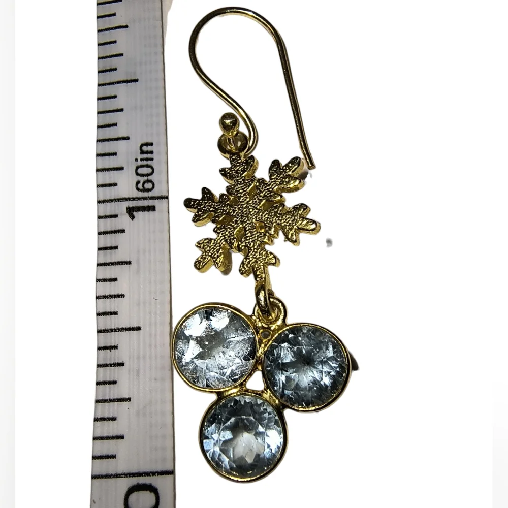 Blue Topaz & Gold Vermeil Over Sterling Silver Dangle Earrings NWOT